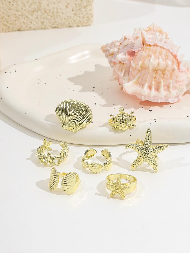 DIEZI 7pcs/set Summer Ocean Style Tortoise Finger Rings For Women Men Vintage Gold Color Starfish Knuckle Joint Ring Jewelry