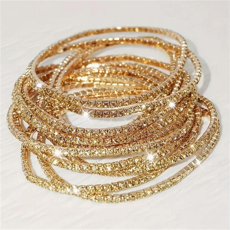 Charm 12pcs Set for Valentine's Day Gift with Perfect Iron Material Parties Versatile Elastic Bangle Elegant Simple Style Rhinestone Tennis Bracelets