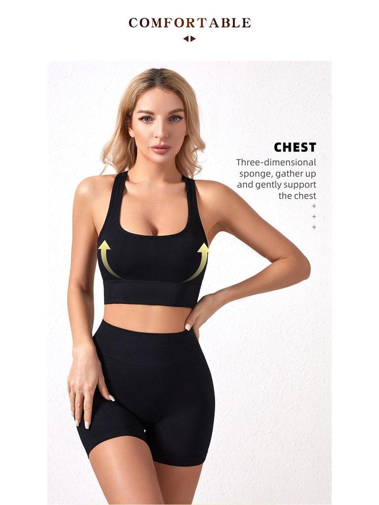 Plus Size Wirefree Push-Up Sports Bra & Boyleg Panties Set for Women