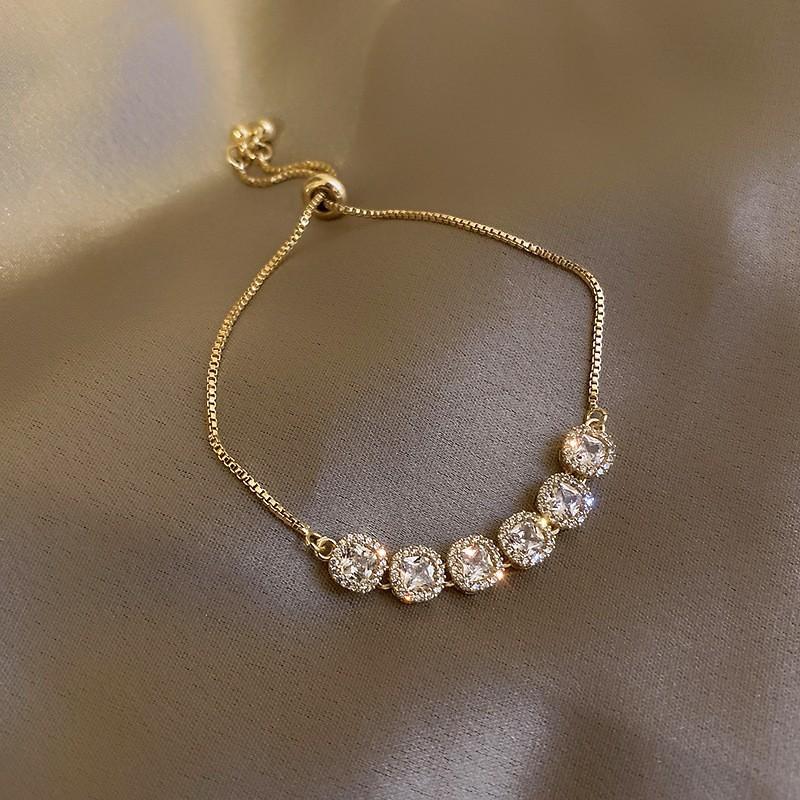 South Korea Dongdaemun Square Zircon Adjustable Bracelet Women's Simple Light Luxury Bracelet Personality Temperament High-end Jewelry