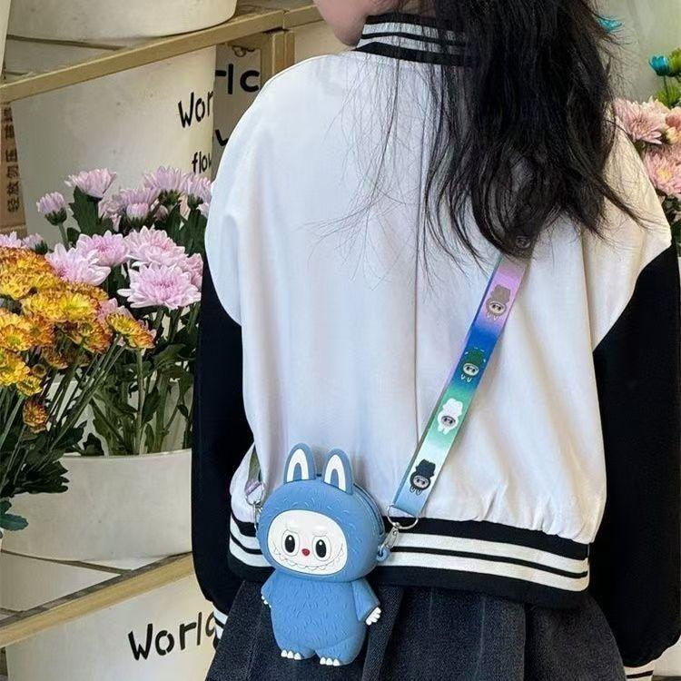 New Labubu Cute Cartoon Silicone Coin Purse for Kids with Adjustable Chain