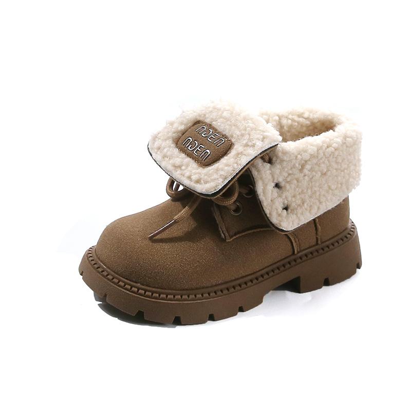 Winter Kids' Fleece-lined Lace-up Cotton Boots Short Boots for Girls Children's warm boots