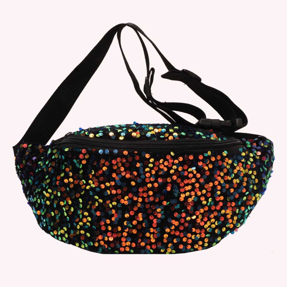 Women Trendy Crossbody Bag PU Leather Sequin Solid Shoulder Bag Adjustable Strap Shining Single Shoulder Bag