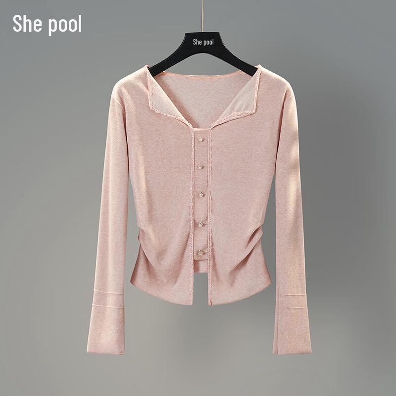 Women s Pleated Lapel Long Sleeve Slim-Fit Top L