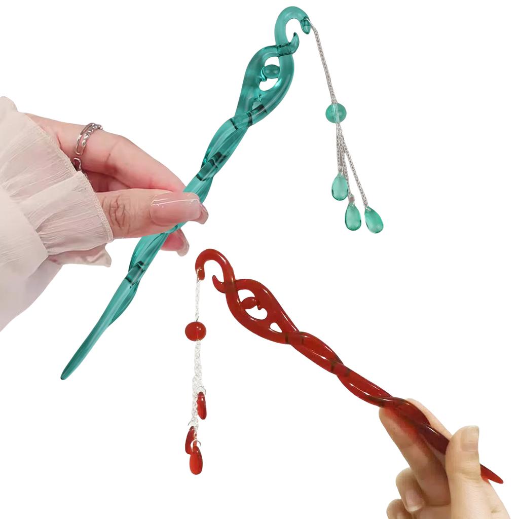 Tassels Hairpin for Women Vintage Dangling Hair Stick Combs and Sticks Nonslip Acrylic Hair Pin for Traditional Costume