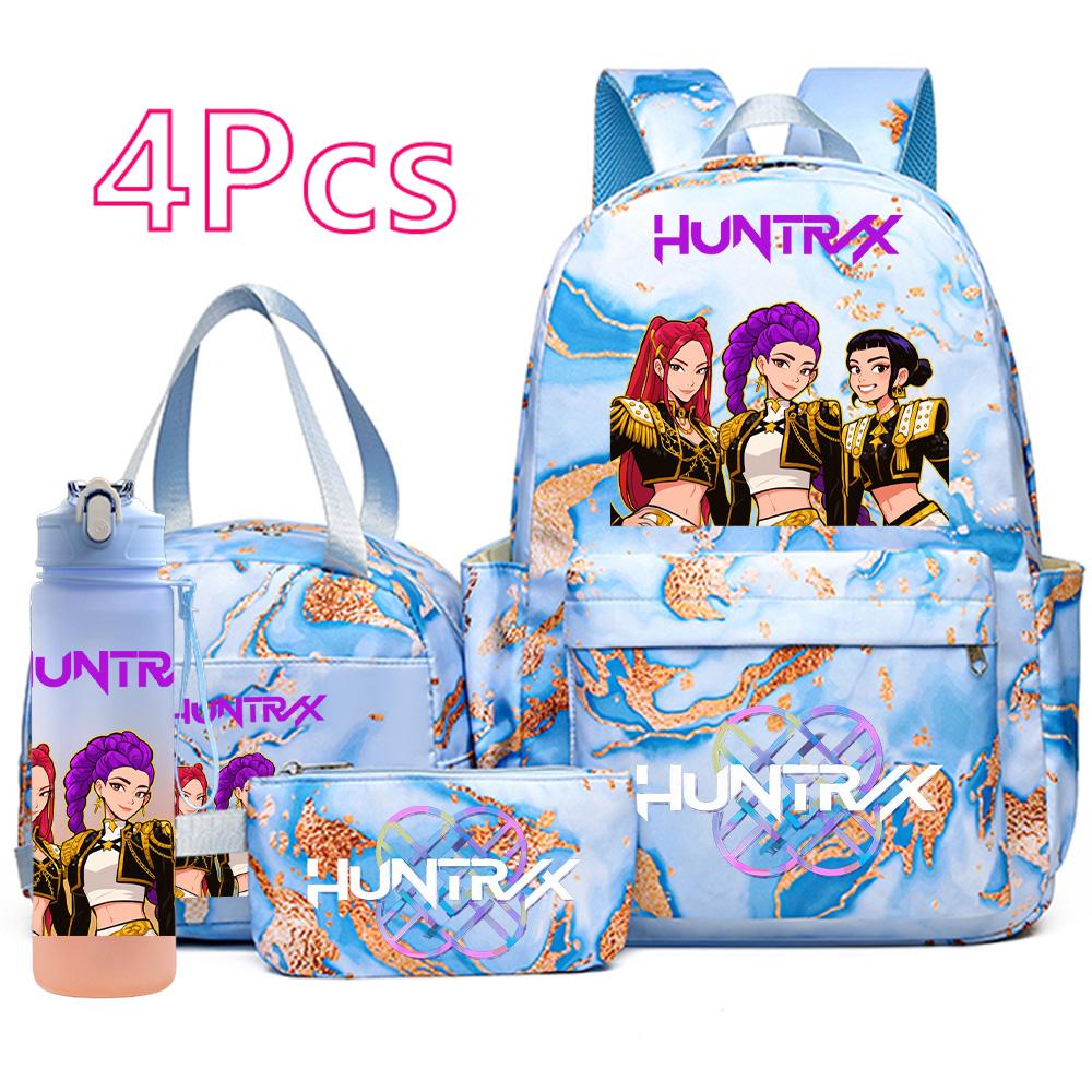 4Pcs/set K-Pop Printed Backpack Handbag Pencil Case with 750Ml Water Bottler for Teenager Boy Girl Schoolbag Large Capacity Bookbag Kid Gift Mochila