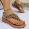 Fashion Summer 2025 Bohemian Women's Sandals Elastic Buckle Beaded Strap Roman Style Shoes Comfortable Outwear Wedge Sandals for Women