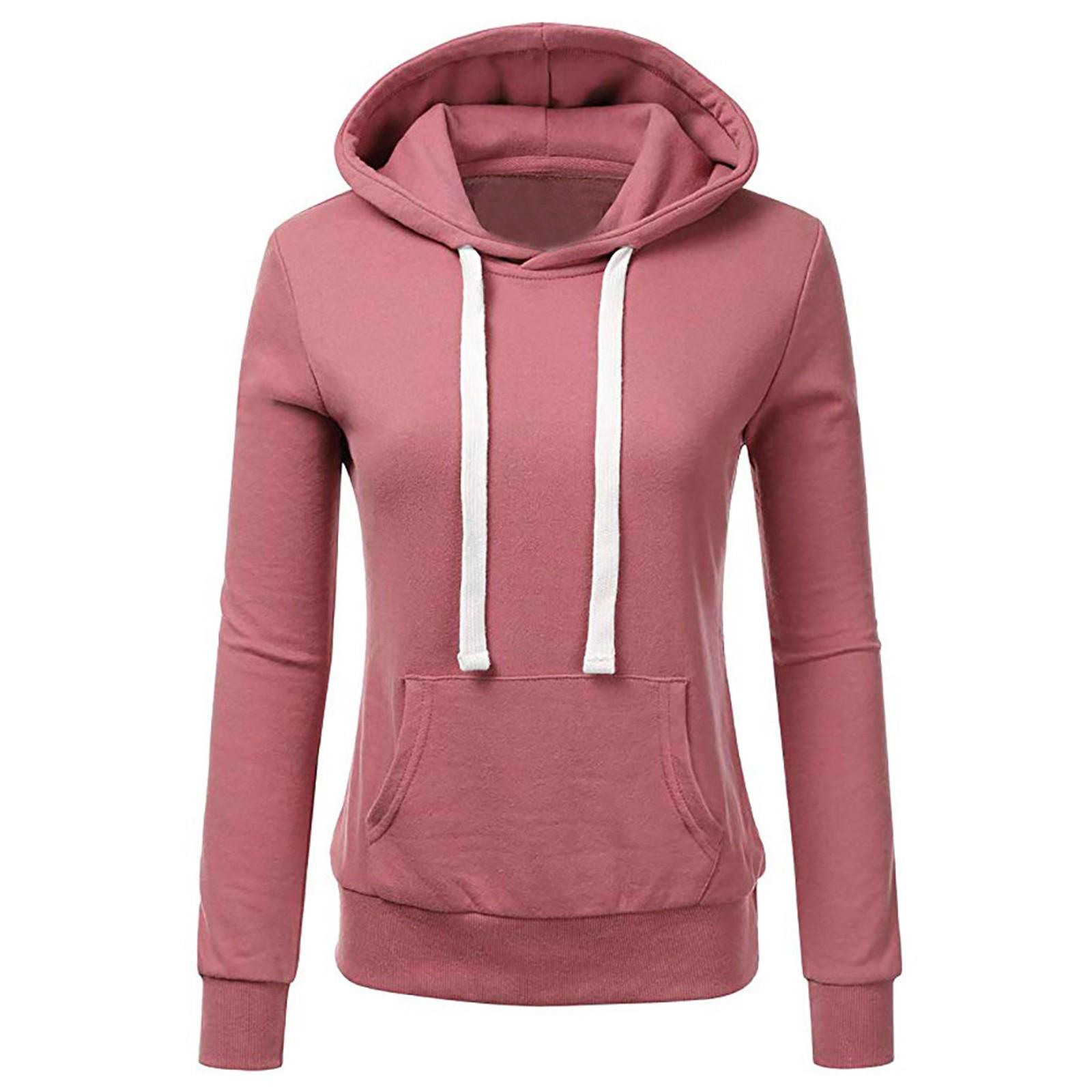 

Ladies Casual Color Hooded Pocket Long Sleeve Top Hooded Sweatshirt XXXL розовый