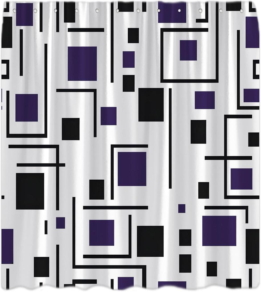 Green Shower Curtain Modern Black and White Abstract Geometric Stripe Rectangular Minimalist Art Aesthetic Bath Curtain