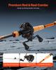 Ensemble Cannes et Moulinets de Pêche, Ensemble Cannes et Moulinets Baitcasting en Fibre de Carbone IM7, Canne à Pêche au Bar avec Système 7+1 BB, 7.0:Rapport de démultiplication 1, Poignée en liège,