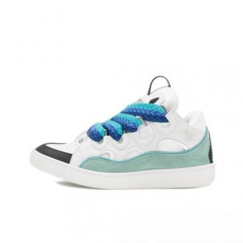Langfan Men's and Women's Leather Splicing Lace-up CURB Sports and Leisure Shoes Retro Board Shoes New Shoes
