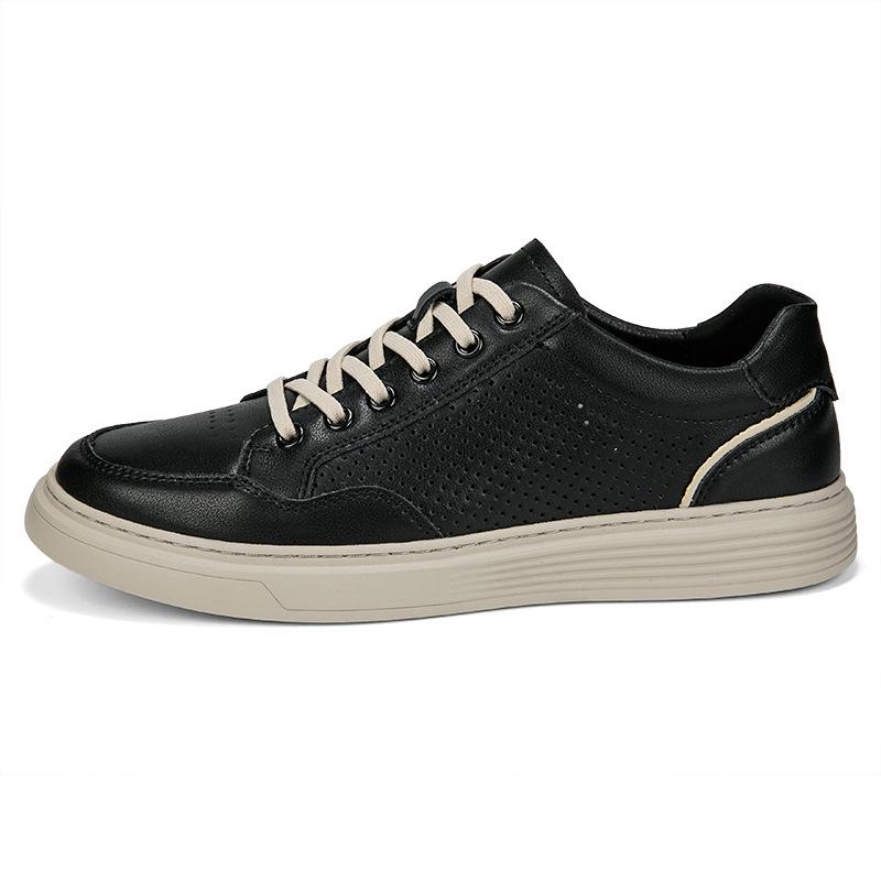 Men's Summer Perforated Leather Sneakers - Breathable Genuine Cowhide with Thick Sole
