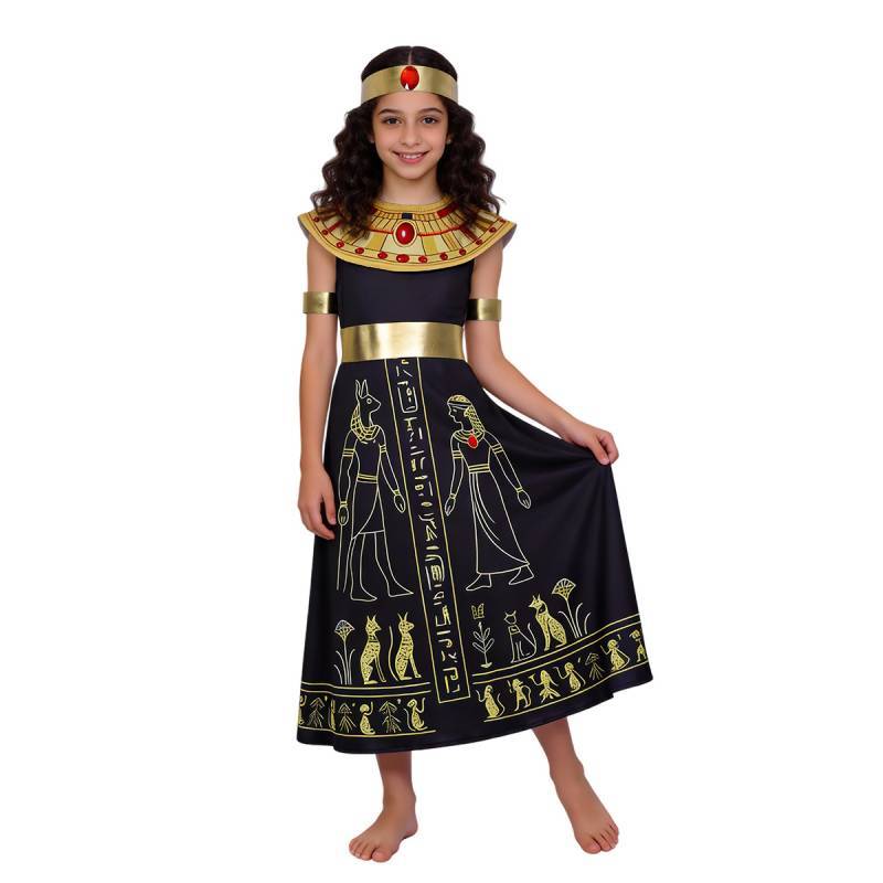 Egyptian Queen Costume For Kids With Polyester Fabric For Halloween And Stage Performance