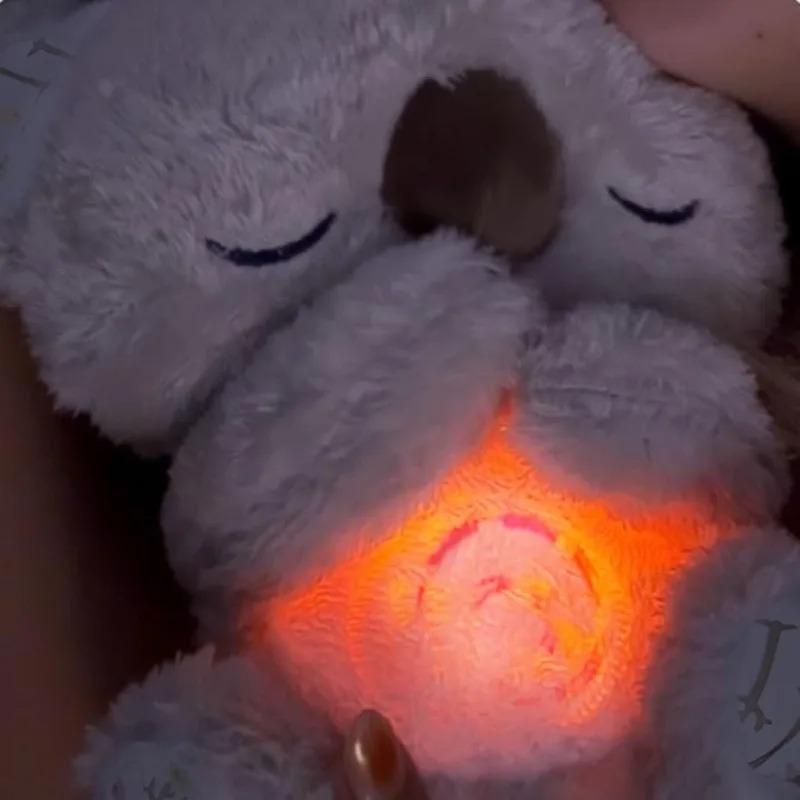 Koala Plush Sleep Aid with Soft Glow Night Light Calming Music Breathing Stuffed Toy Simulated Breathing Bedtime Comfort Toys