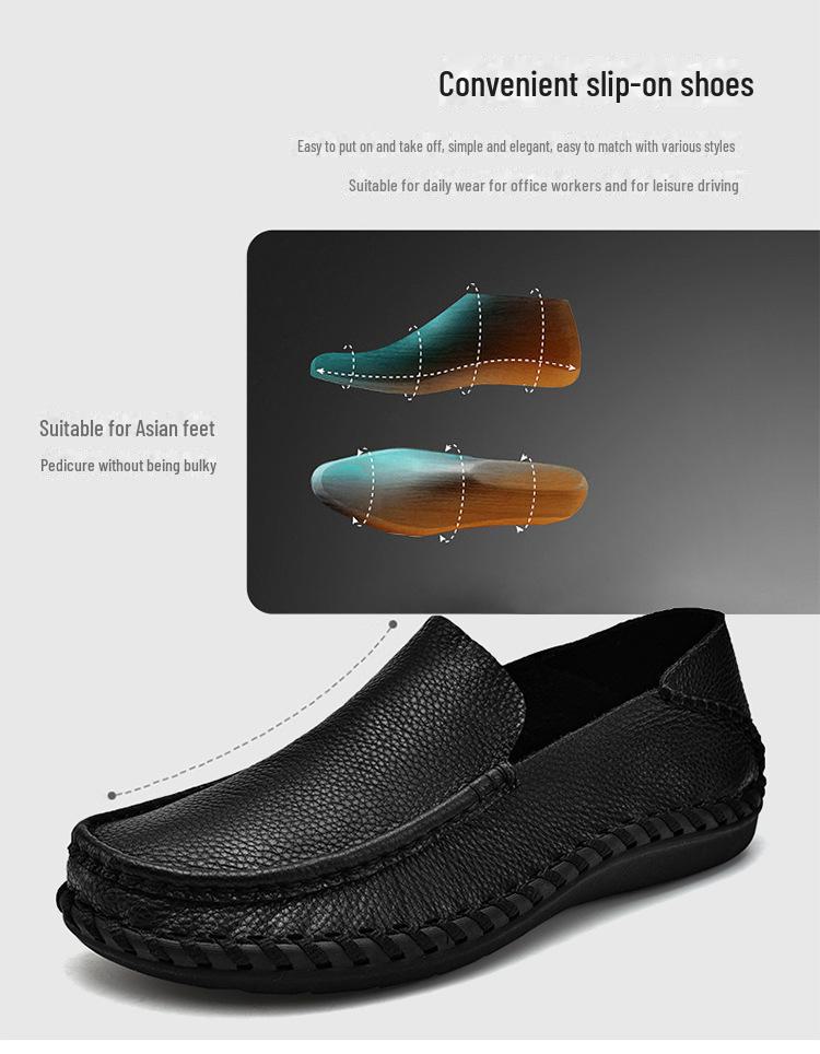 Men's Slip-On Leather Shoes: High-End Business Casual, Soft Leather, Wide Fit, Large Sizes 47-48