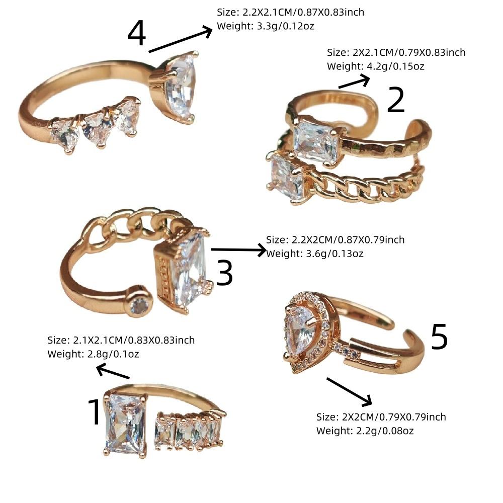 1 Piece Fashion Geometry Shapes Cubic Zirconia Opening Adjustable Rings for Women Couple Ring Stackable Jewelry Party Accessories