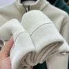 Gruba Ciepła Bluza Męska z Fleeceu, Półzamek Błyskawiczny, Haft z Literami, Stójka, Vintage Pulower, Luźny Sweter Sportowy Jogger