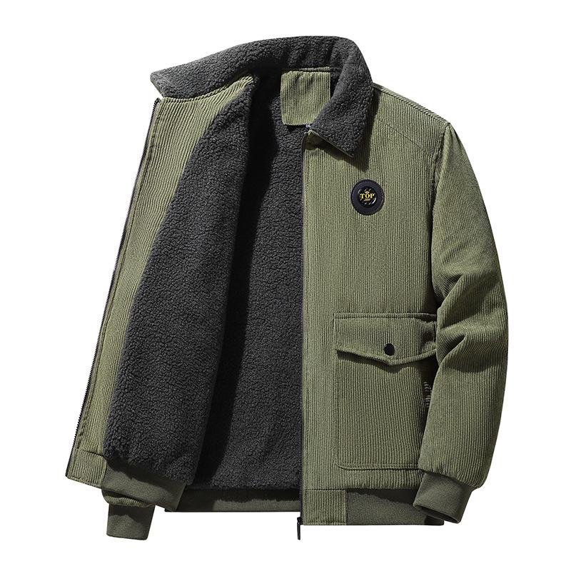 

Autumn and Winter Corduroy Jacket Men s Middle-aged and Elderly Father s Coat Lapel Fleece Thickened Top Men s Clothing 5xl зелений