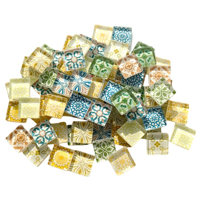 Two Styles Of Colored Glass Mosaic Tile Sets, 49 Pieces Of Bulk Colored Glass Mosaic Tiles, Handcrafted Art Craftsmanship