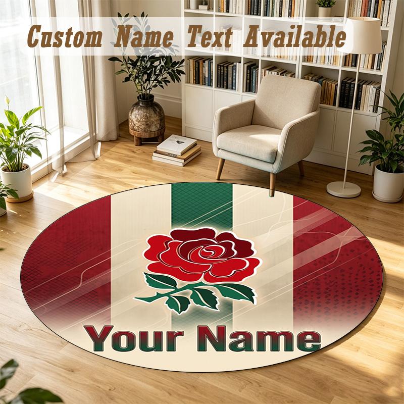Round Rug Custom NameEngland Rugby Pattern Non Slip Carpet Home Floor Decor
