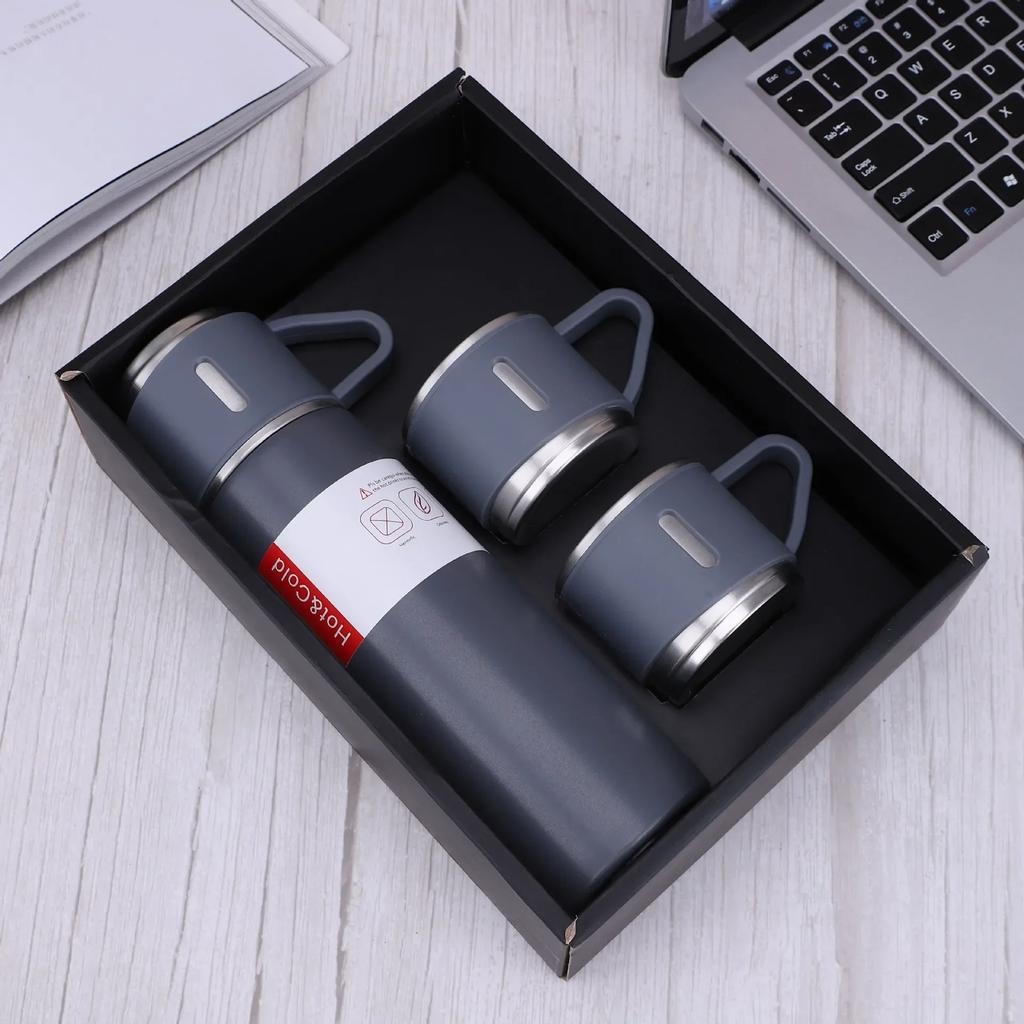 500ml 3-in-1 Lid 304 Stainless Steel Thermos Gift Set, Double Wall Vacuum Insulated Water Bottle with 2 Drinking Cups