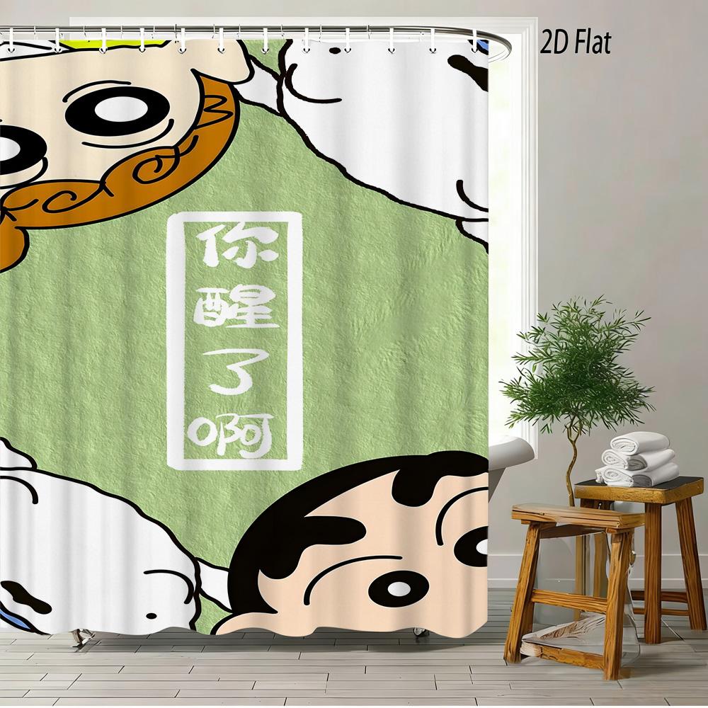 Crayon Shin-Chan The Movie Ora To Hakase No Natsuyasumi 2D Print Waterproof Shower Curtain, Blue Anime Bathroom Decor With Hooks