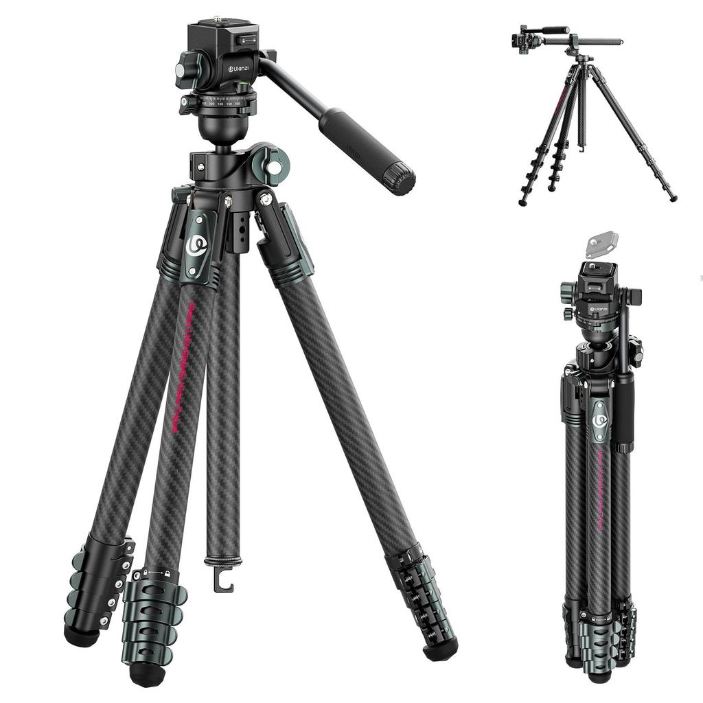 Ulanzi JJ06 Carbon Fiber Travel Uka Quick Video Camera Tripod with Panoramic Center 18kg Weight Smartphone Compatible with Mirrorless Video Action