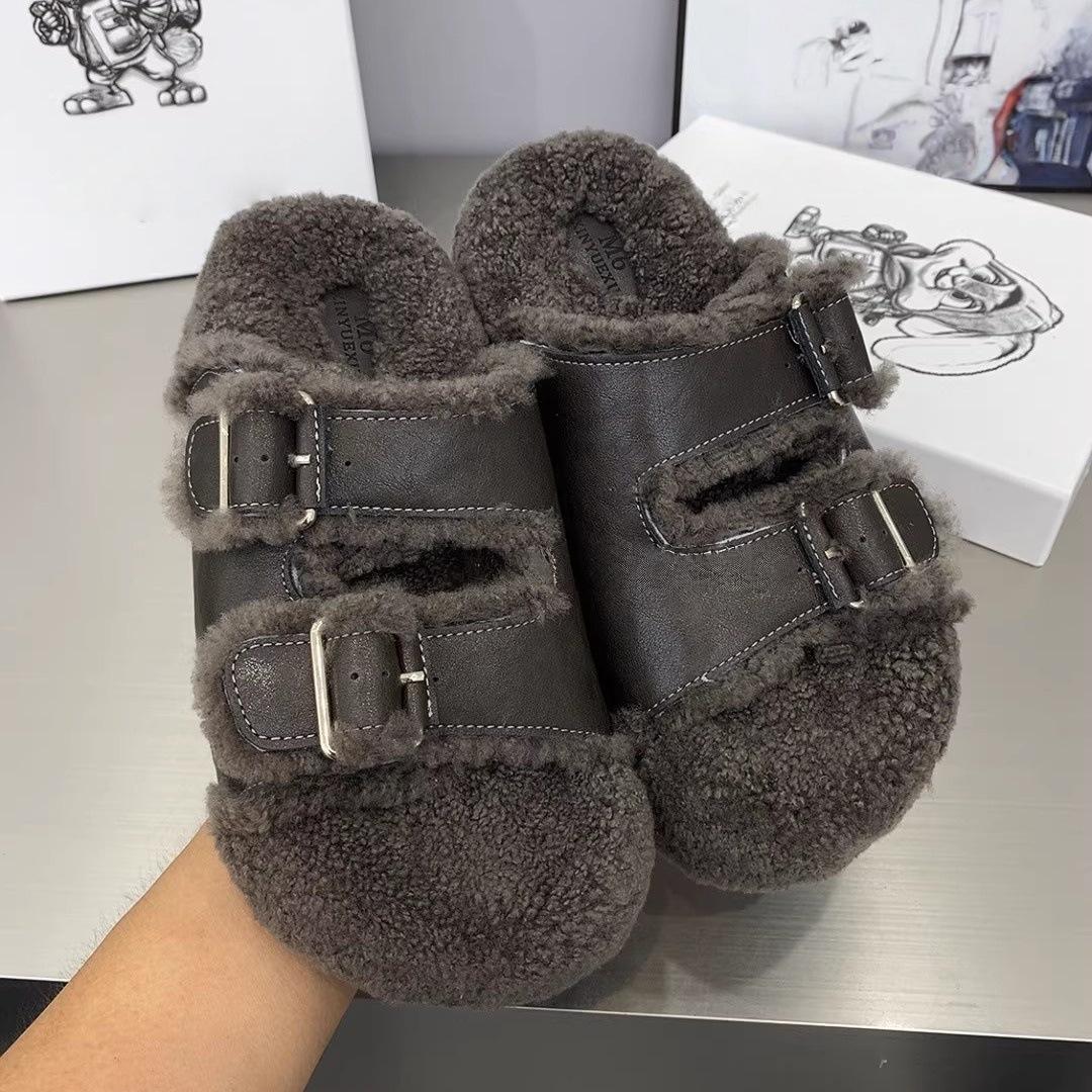 

European Station Fashion Hair Slippers Women s 2025 Autumn and Winter New Height Increase Thick Bottom Casual Versatile Outer Wear Hair Slippers 40 серый