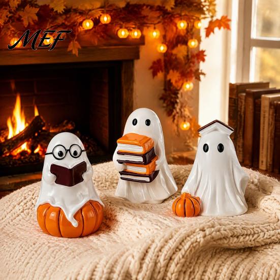 Fun Halloween Desk Accessories Ghost Figurine, Resin Spooky Cute Statue, Funny Creepy Collectible Art Figurines Tabletop Ornament for Home Shelf