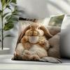 Vikama Cute Rabbit & Cup Print Cushion Cover Soft Decorative Throw Pillowcase For Home Sofa Bedroom Office - Polyester