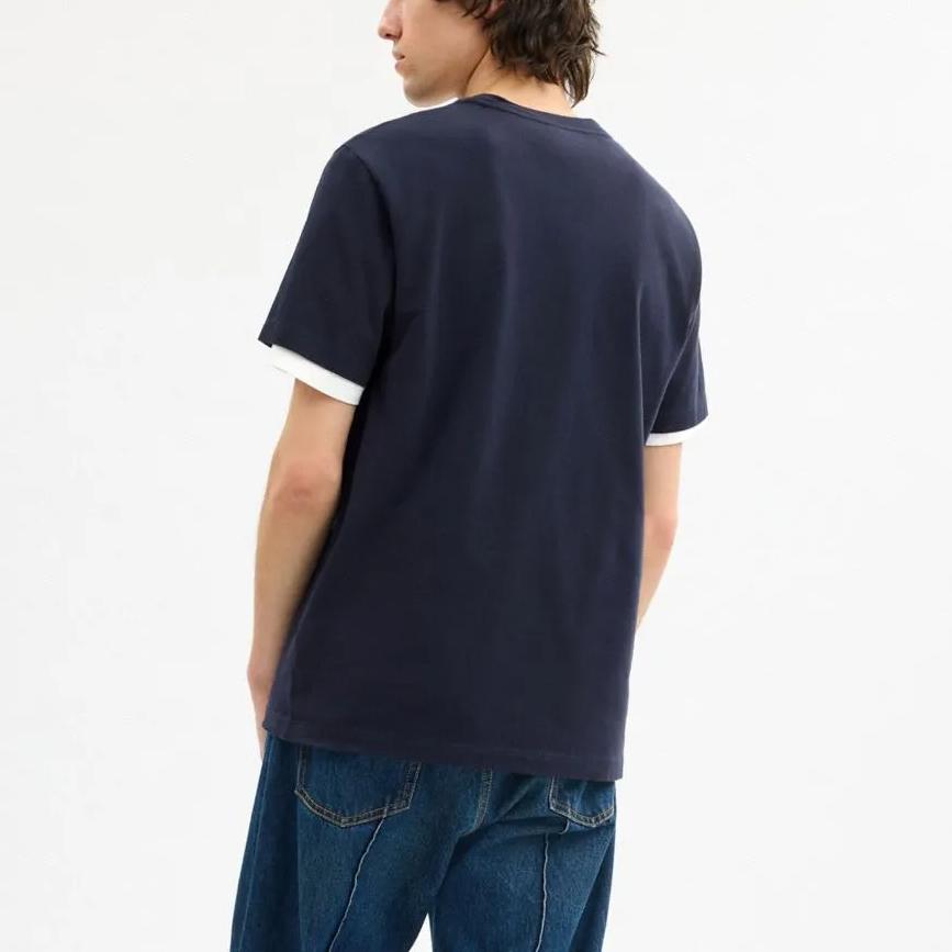 Coach SS25 Letter Print Cotton Crew Neck Short Sleeve T-Shirt Men T-Shirts Navy-Blue CAH84-RF2