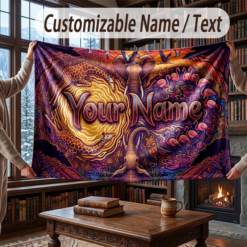 Abstract Personalized Theme Throw Blanket Custom Name Text Personalized Blanket Soft Cozy Blanket for Home Sofa Bed