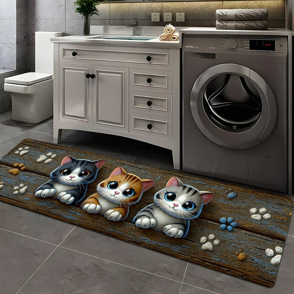 Vintage Lovely Little Cats Pattern Floor Runner Mat  Animal Decor Rug for Kitchen Corridor Bedroom and Indoor Home Decoration