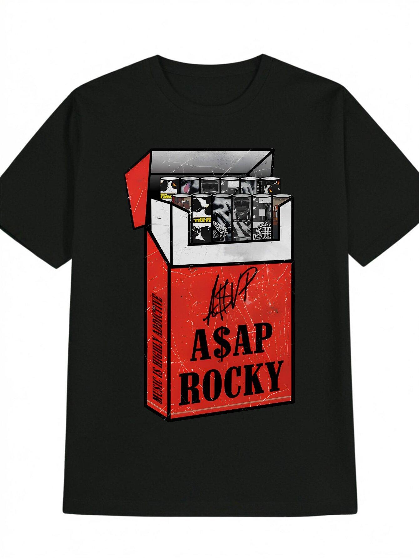 Casual Crew Neck T-shirt with Rocky Print - Black Graphic Tee S