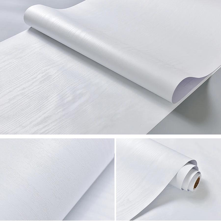 White Wood Vinyl Wallpaper Waterproof Self Adhesive Wallpapers Doors Cabinet Desktop Modern Furniture Decorative Wall Paper