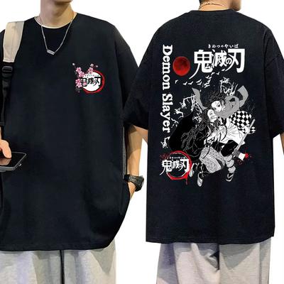 Anime Demon Slayer Cherry Blossom Logo Print Tshirt Kamado Nezuko & Kamado Tanjirou T-shirt Men's Women Casual Soft Cotton Tops