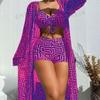 New European and American Women's Split Swimsuit Blouse Three-piece Gather Beach High-waisted Bikini