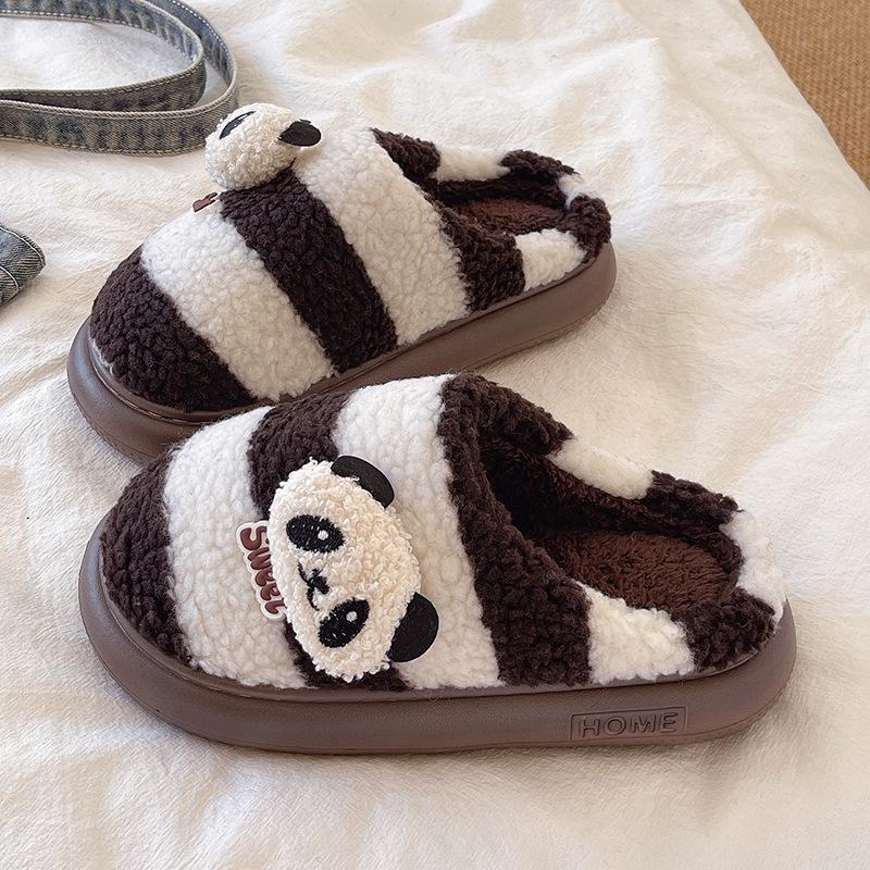 2025 Cute Cartoon Panda Women's Closed-Toe Non-Slip Cotton Slippers for Autumn & Winter