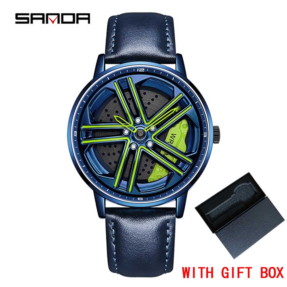 SANDA Happy People Fashion Men Watches Top Luxury Quartz Watch Waterproof 360 Rotating Car Wheel Dial Watch For Male Sport Clock