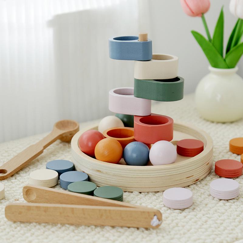 Children Parish Montessori Sensory Wooden Toys Sorting Ball Cup Coins Fine Motor Training Matching Games Early Educational Toys