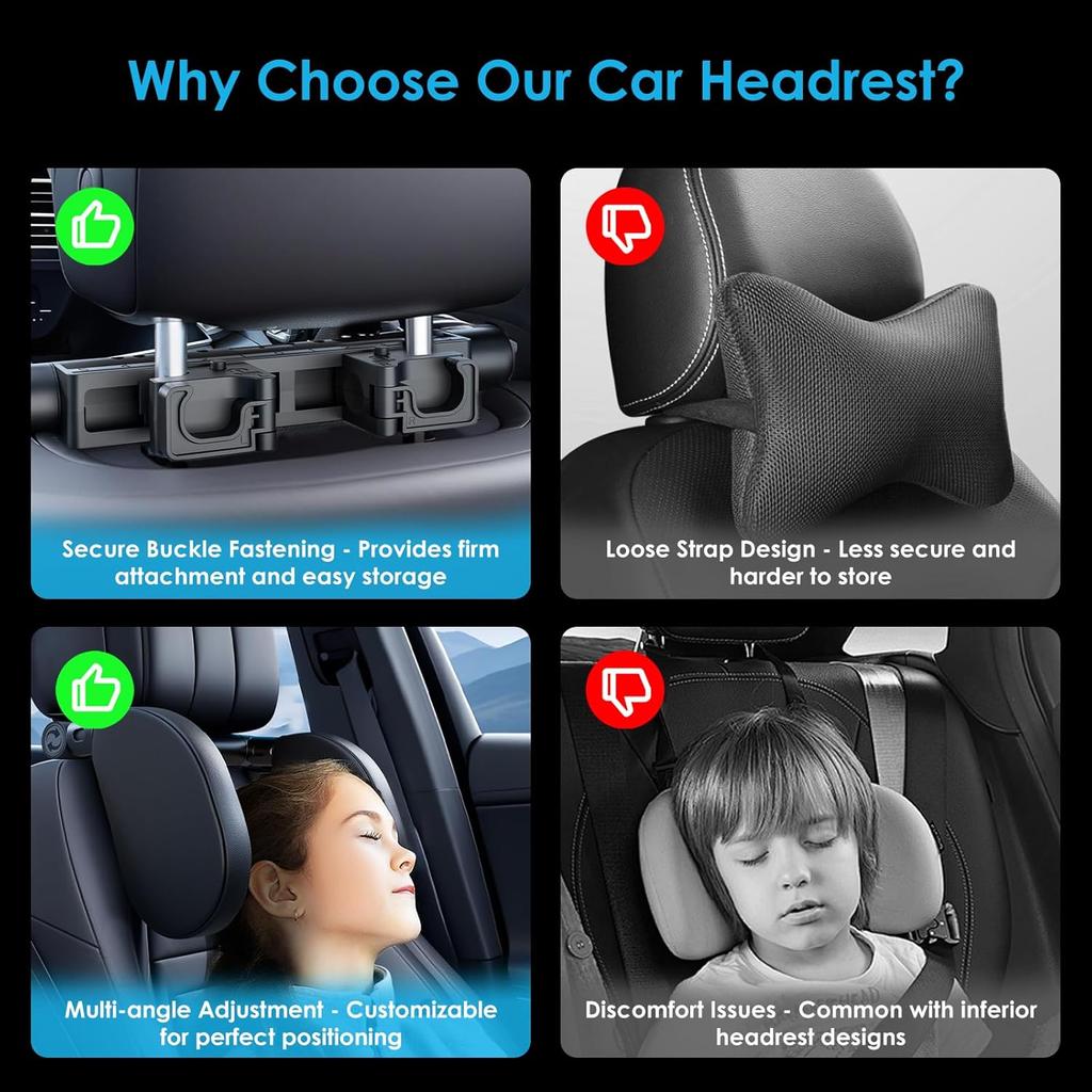 Memory Foam Car Pillow for Travel Adjustable Neck Support Cushion UniversalHeadrest for Passenger Seat