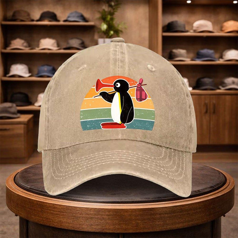 A Pingu Printed Baseball Cap a Casual Duckbill Hat Stylish And Adjustable for Outdoor Use Suitable for Travel And Beach Vacat
