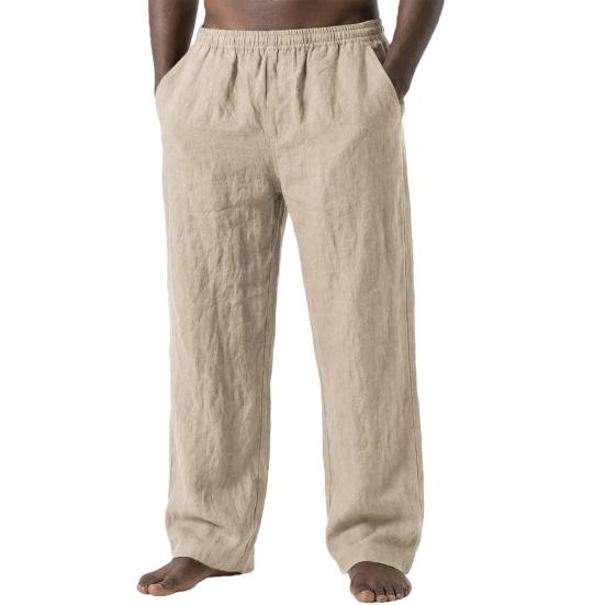 Men Linen Casual Pants Breathable Loose Fit Summer Trousers Solid Color Holiday Pants for Travel Beach Vacation
