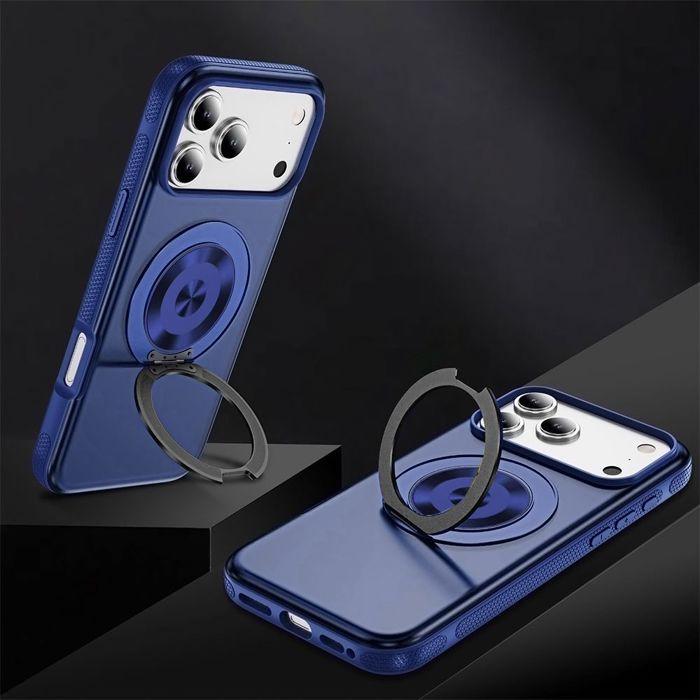 360° Ring Case - BOOLING - for iPhone 17 Pro Max - PC Silicone with Blue Rotating Magnetic Ring