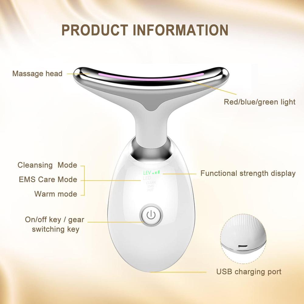 Facial and neck massager beauty device 3-color phototherapy facial massager tightens, lifts, removes neck wrinkles