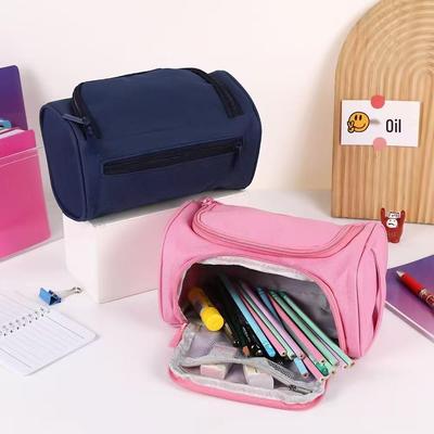 Multifunctional Waterproof Oxford Toiletry & Makeup Bag, Large Capacity, Solid Color, Hot-Selling Pencil Case