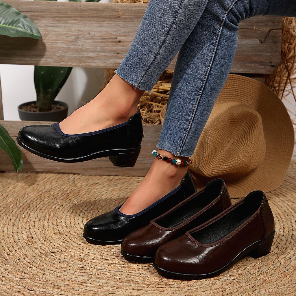 2025 spring leather shoes women's thick heel commuter professional women's shoes soft sole executive hotel single shoes loafers