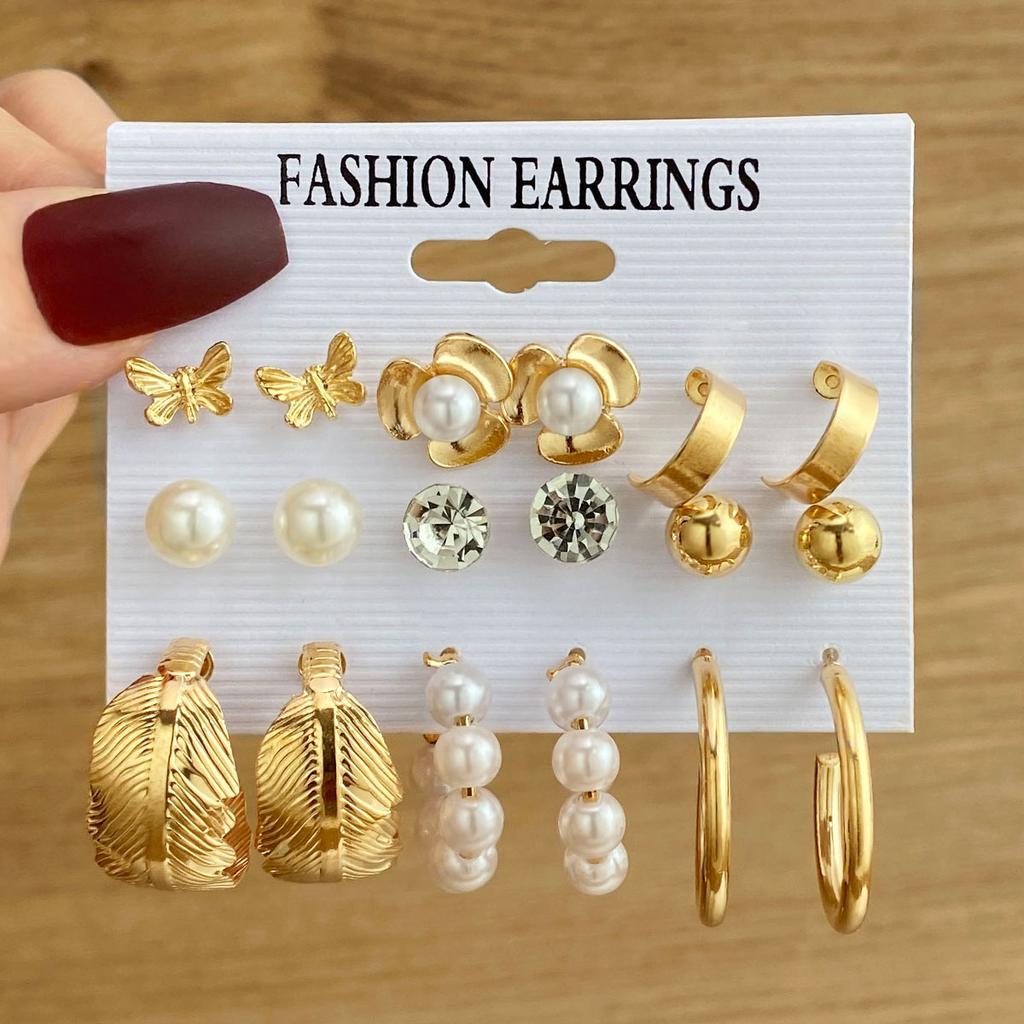 Simple Large Circle Metal Irregular Circle Stud Earrings Set - Creative And Personalized Ear Jewelry - 8-piece Earring Set