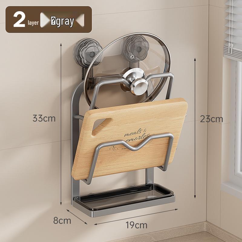 Wall-Mounted Suction Cup Pot Lid and Cutting Board Storage Rack