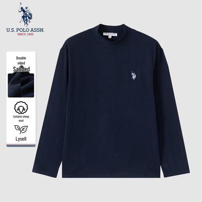 Men's Brushed Lyocell Wool Blend Semi-High Collar Long Sleeve T-Shirt